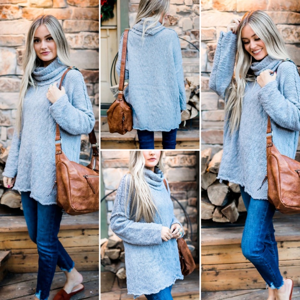 Nubby Gray Cowl Neck Sweater